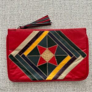 Vintage Leather Colorblock Envelope Clutch